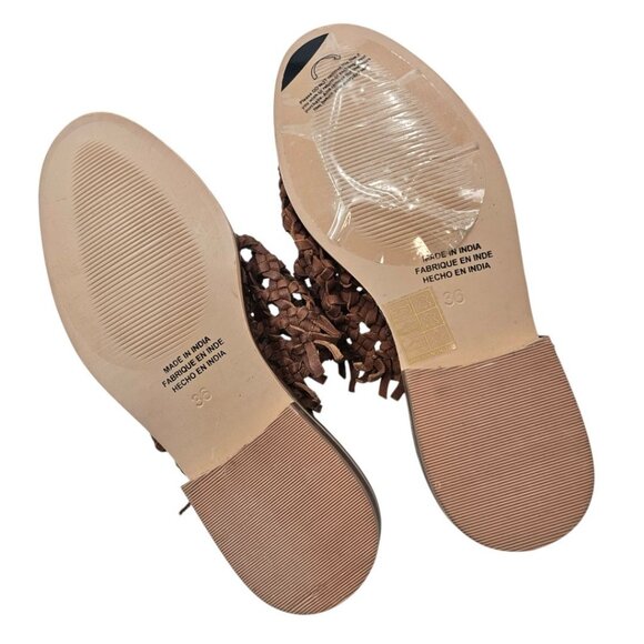 Free People‎ Womens 36 Mirage Brown Leather Woven Flat Mules Sandals - Picture 14 of 16